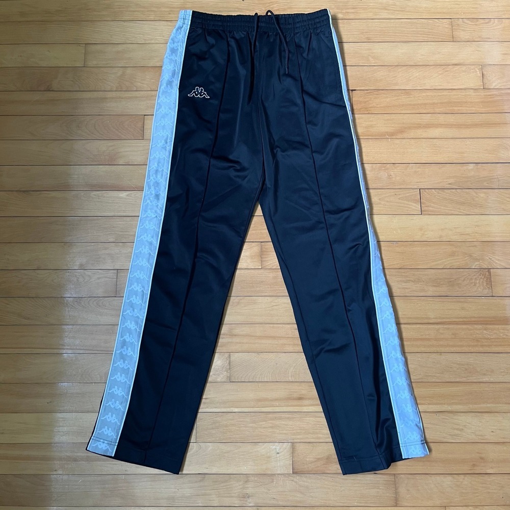 Kappa Mens Banda Astoria Track Pants Black Grey Logo Tape Side Stripe Large